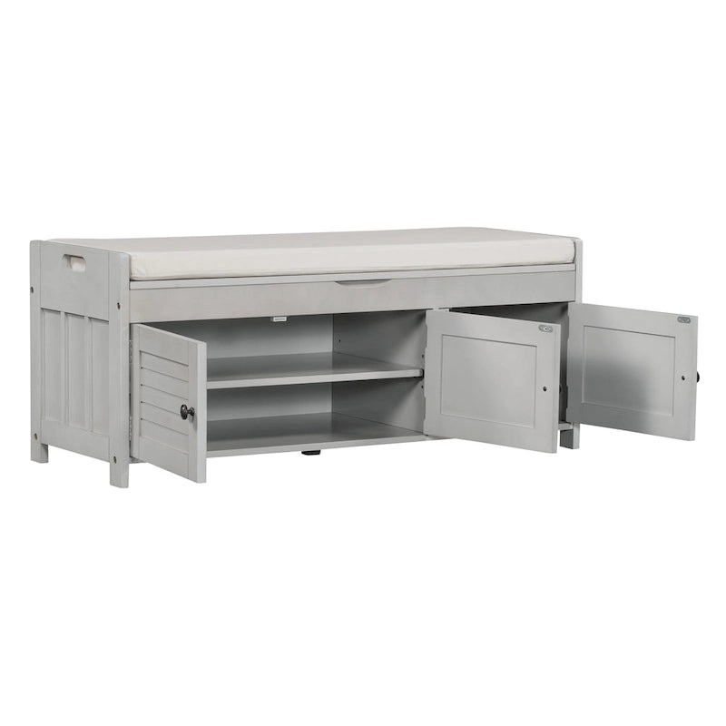 Rustic Storage Bench with Shutter Doors, 2-Seat