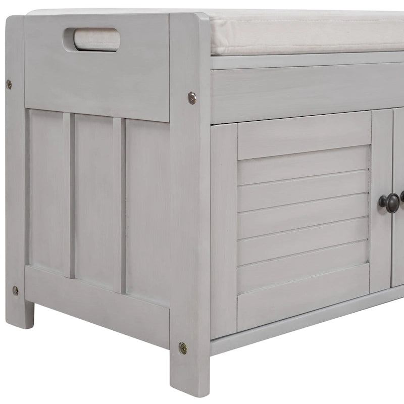 Rustic Storage Bench with Shutter Doors, 2-Seat