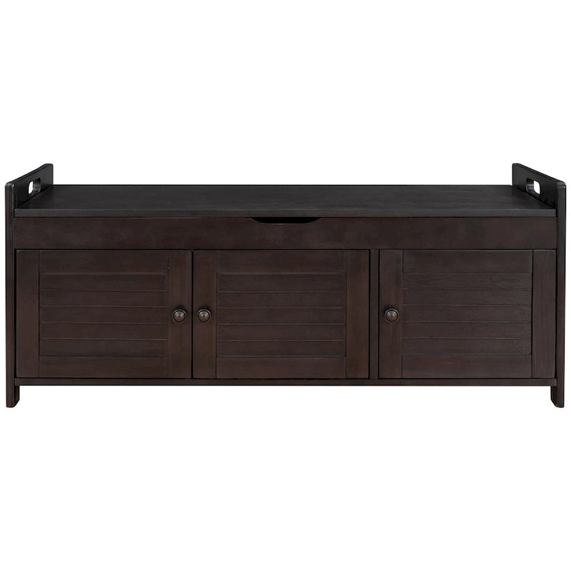 Rustic Storage Bench with Shutter Doors, 2-Seat