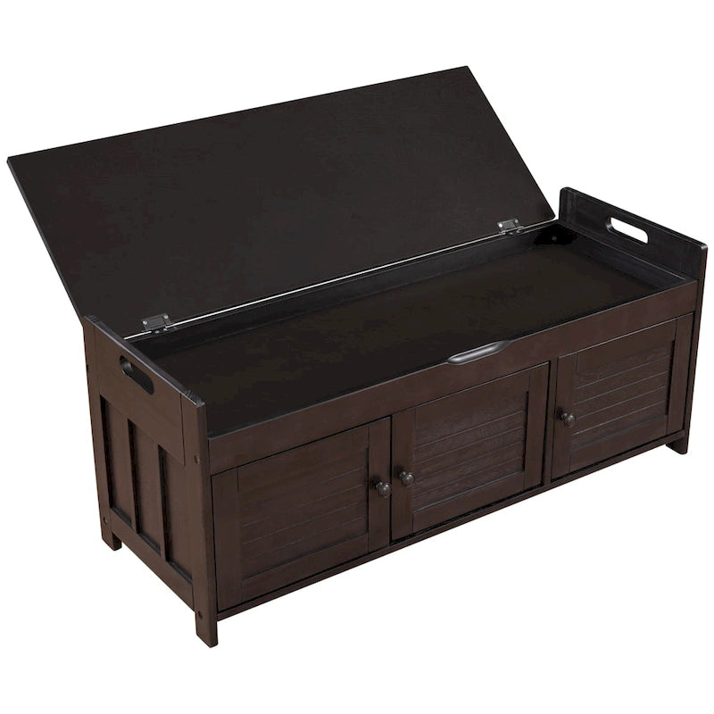 Rustic Storage Bench with Shutter Doors, 2-Seat