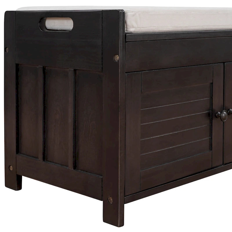 Rustic Storage Bench with Shutter Doors, 2-Seat