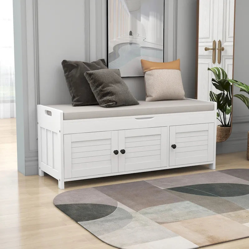 Rustic Storage Bench with Shutter Doors, 2-Seat