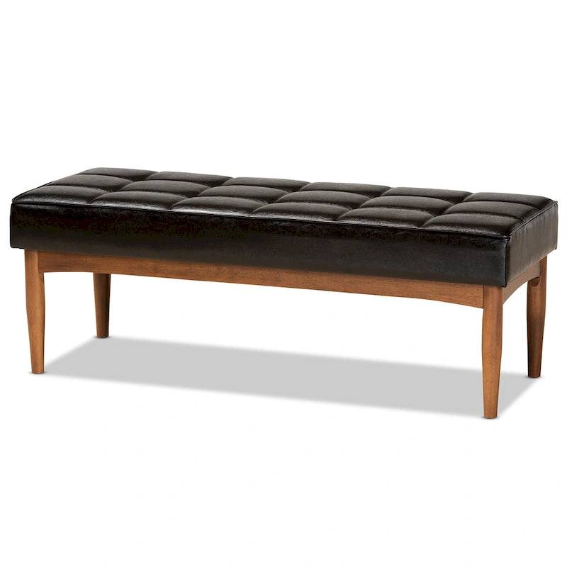 Grey / Dark Brown / Tan Mid-Century Dining Bench, 2-Seat