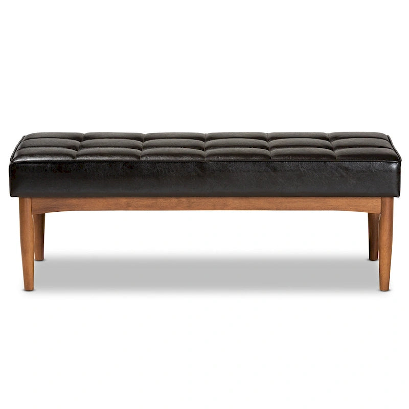 Grey / Dark Brown / Tan Mid-Century Dining Bench, 2-Seat
