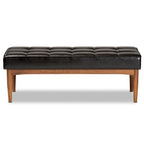 Grey / Dark Brown / Tan Mid-Century Dining Bench, 2-Seat