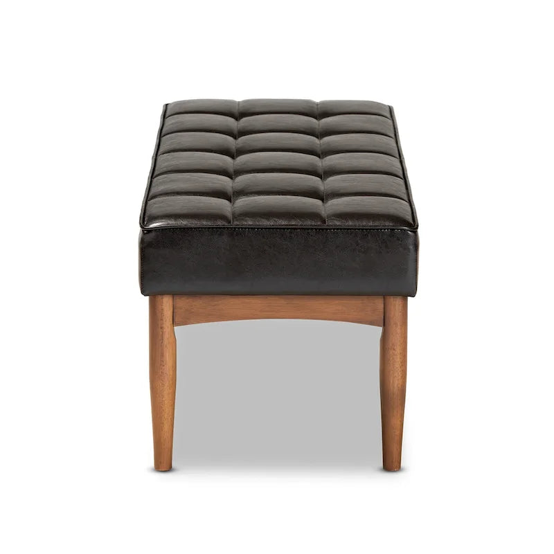Grey / Dark Brown / Tan Mid-Century Dining Bench, 2-Seat