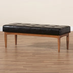 Grey / Dark Brown / Tan Mid-Century Dining Bench, 2-Seat