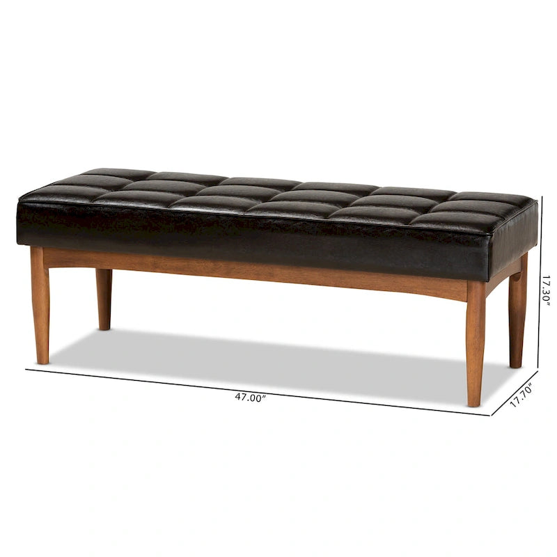 Grey / Dark Brown / Tan Mid-Century Dining Bench, 2-Seat