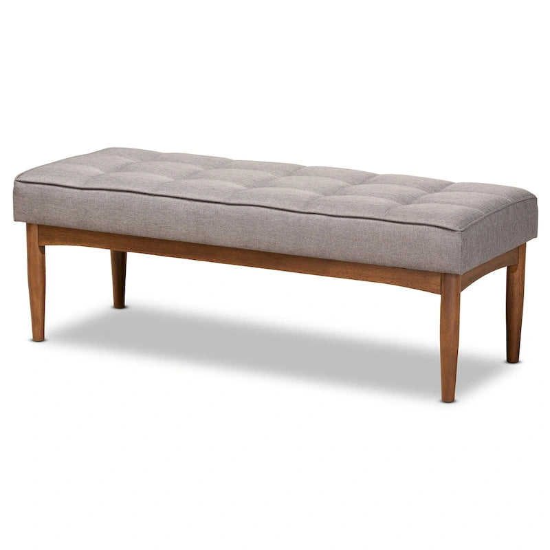 Grey / Dark Brown / Tan Mid-Century Dining Bench, 2-Seat