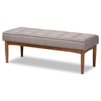 Grey / Dark Brown / Tan Mid-Century Dining Bench, 2-Seat