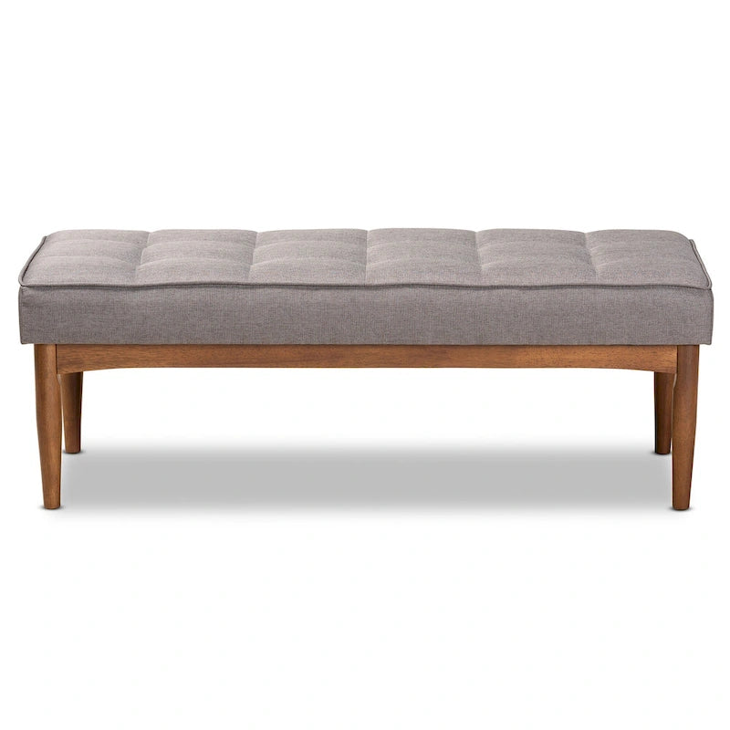 Grey / Dark Brown / Tan Mid-Century Dining Bench, 2-Seat