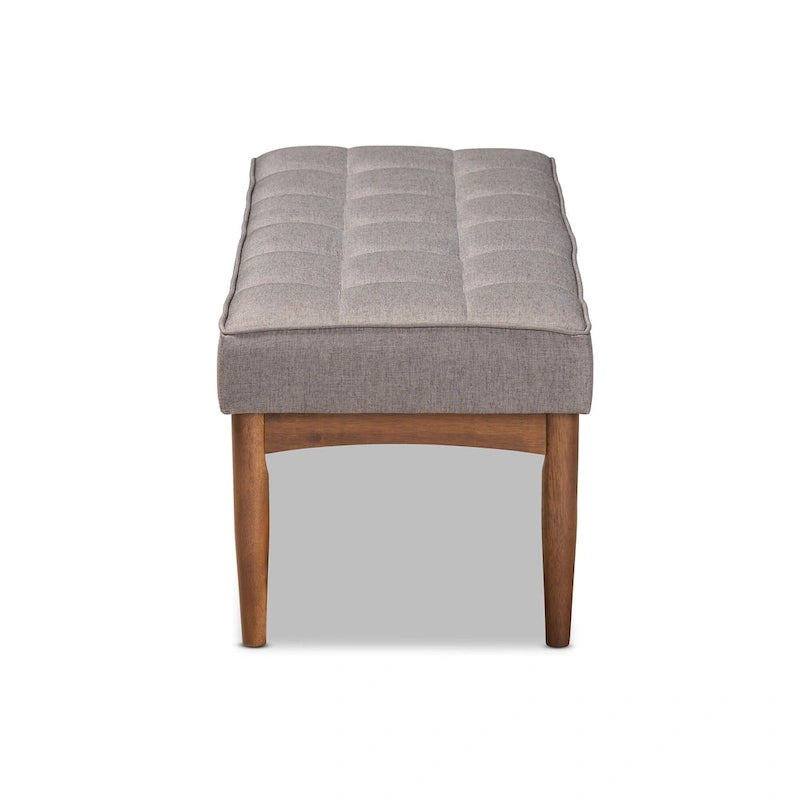 Grey / Dark Brown / Tan Mid-Century Dining Bench, 2-Seat