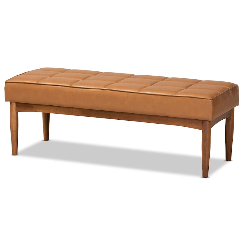 Grey / Dark Brown / Tan Mid-Century Dining Bench, 2-Seat