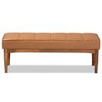 Grey / Dark Brown / Tan Mid-Century Dining Bench, 2-Seat