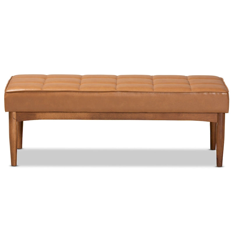 Grey / Dark Brown / Tan Mid-Century Dining Bench, 2-Seat