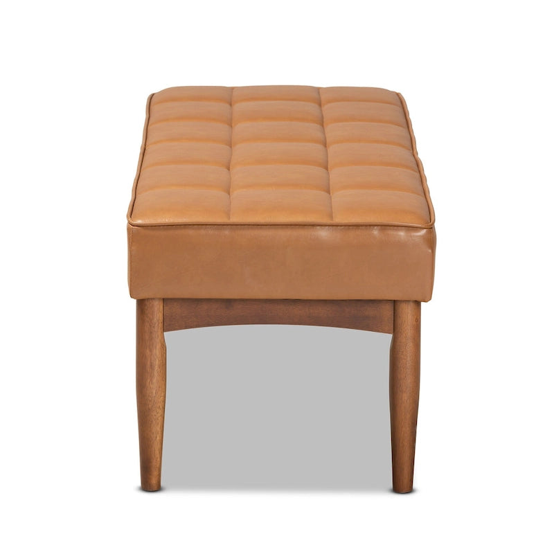 Grey / Dark Brown / Tan Mid-Century Dining Bench, 2-Seat