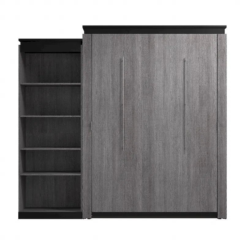 Queen Murphy Bed with Side Shelves, White & Walnut Grey / Bark Gray & Graphite, Sleeps 2