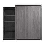Queen Murphy Bed with Side Shelves, White & Walnut Grey / Bark Gray & Graphite, Sleeps 2