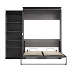 Queen Murphy Bed with Side Shelves, White & Walnut Grey / Bark Gray & Graphite, Sleeps 2