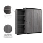 Queen Murphy Bed with Side Shelves, White & Walnut Grey / Bark Gray & Graphite, Sleeps 2