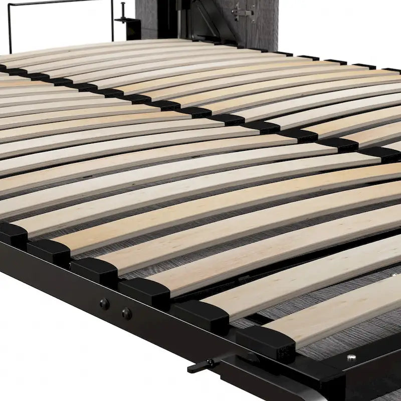 Queen Murphy Bed with Side Shelves, White & Walnut Grey / Bark Gray & Graphite, Sleeps 2