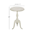 Silver Round Accent Side Table with Hammered Top & Scroll Legs