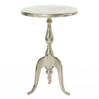 Silver Round Accent Side Table with Hammered Top & Scroll Legs