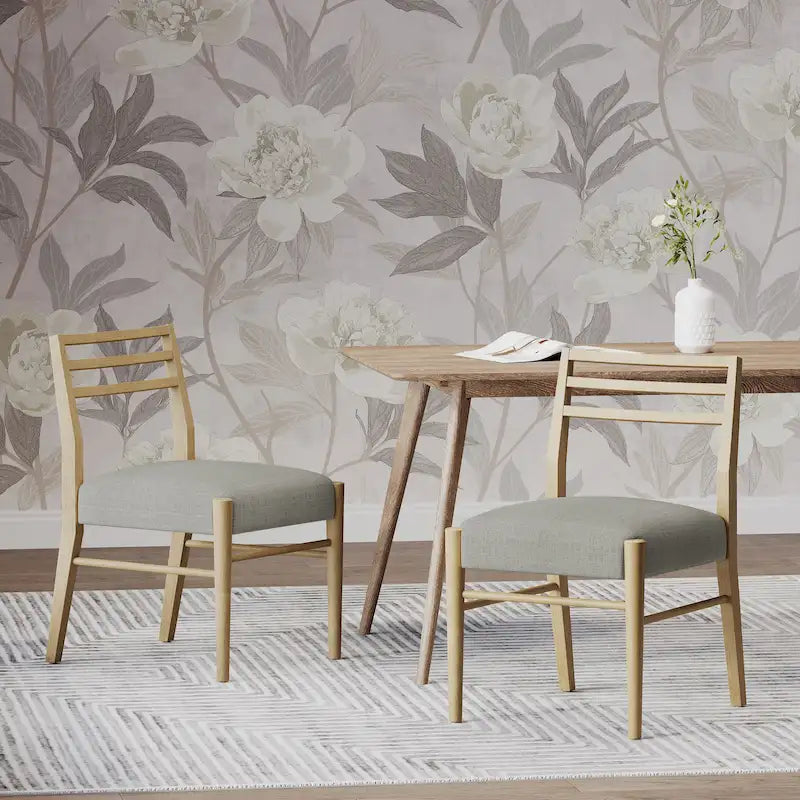 Silla de comedor tapizada con respaldo de escalera en fresno claro, juego de 2