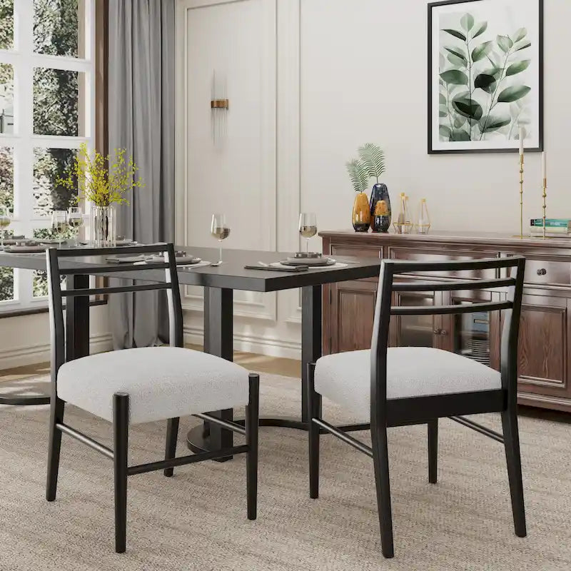 Silla de comedor tapizada con respaldo de escalera en fresno claro, juego de 2