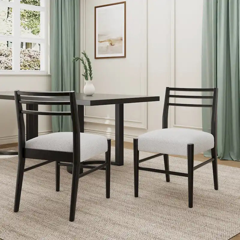 Light Ash Ladder-Back Upholstered Dining Chair, Set of 2