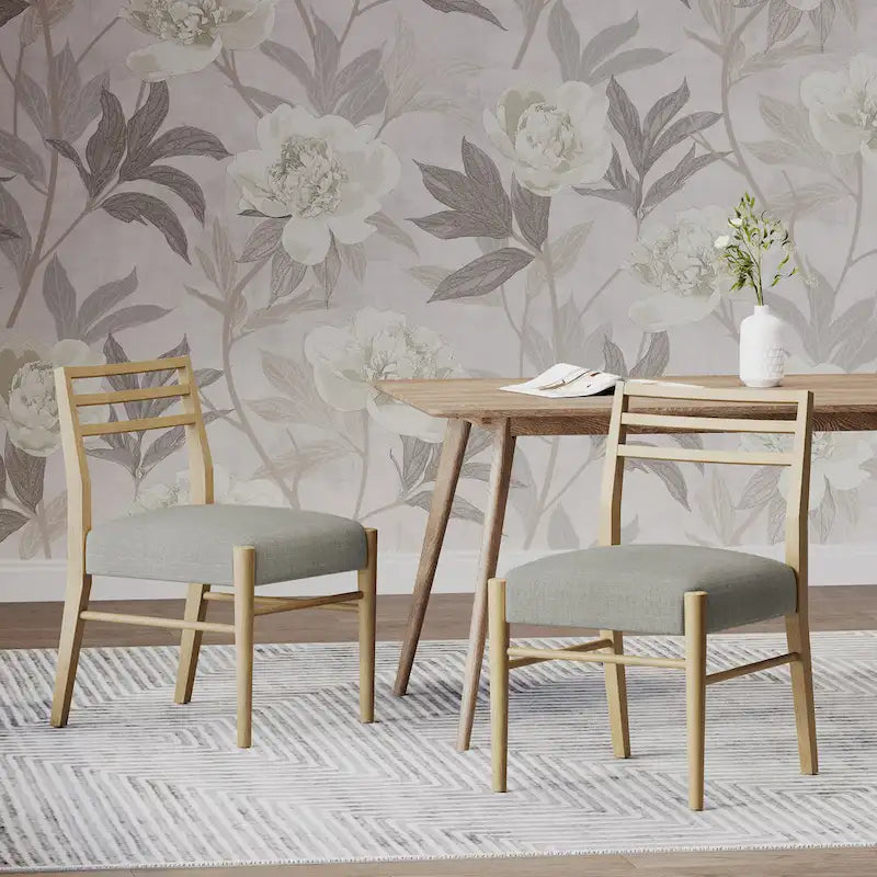 Light Ash Ladder-Back Upholstered Dining Chair, Set of 2