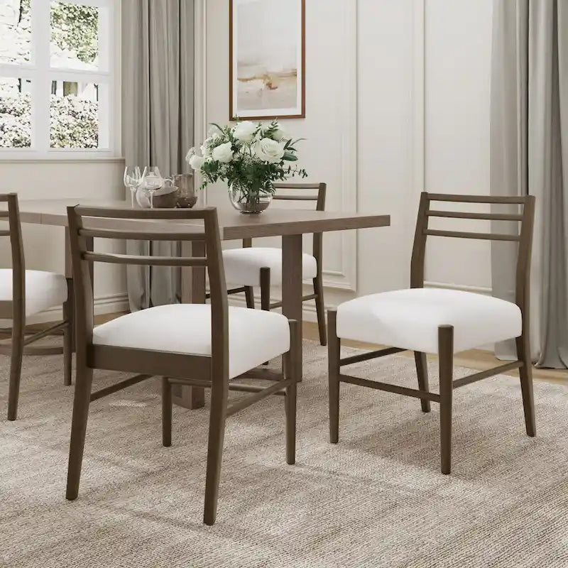 Light Ash Ladder-Back Upholstered Dining Chair, Set of 2