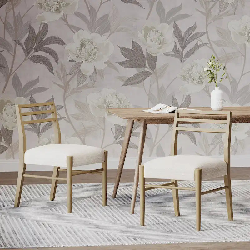 Light Ash Ladder-Back Upholstered Dining Chair, Set of 2