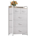 Light Grey / Dark Grey / Cream / Black 5-Drawer Fabric Storage Chest, 1-Person