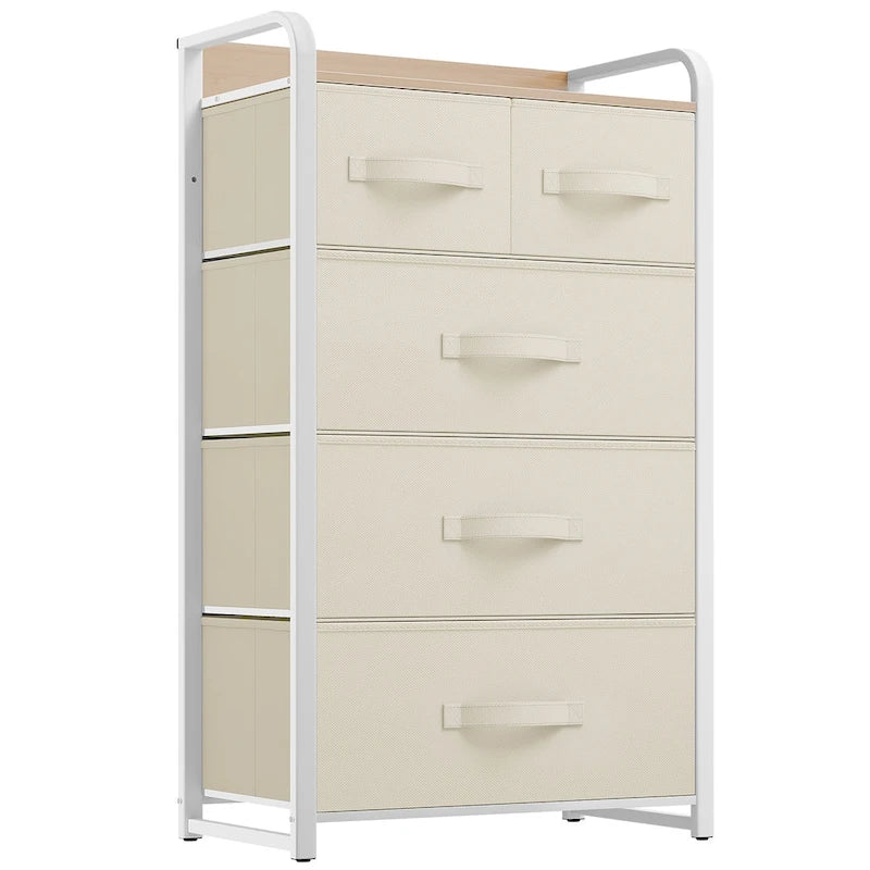 Light Grey / Dark Grey / Cream / Black 5-Drawer Fabric Storage Chest, 1-Person