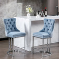 Velvet High-Back Counter Barstool, Button-Tufted, Chrome Base, Set of 2