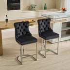 Velvet High-Back Counter Barstool, Button-Tufted, Chrome Base, Set of 2