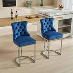 Velvet High-Back Counter Barstool, Button-Tufted, Chrome Base, Set of 2