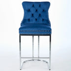 Velvet High-Back Counter Barstool, Button-Tufted, Chrome Base, Set of 2