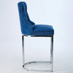 Velvet High-Back Counter Barstool, Button-Tufted, Chrome Base, Set of 2