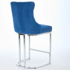 Velvet High-Back Counter Barstool, Button-Tufted, Chrome Base, Set of 2