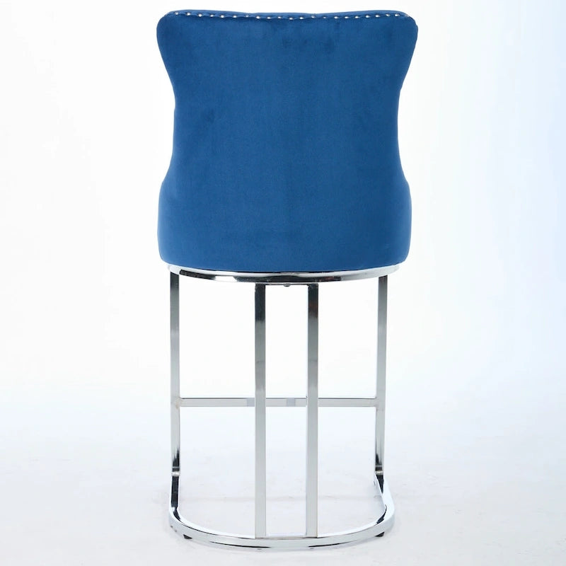 Velvet High-Back Counter Barstool, Button-Tufted, Chrome Base, Set of 2