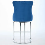Velvet High-Back Counter Barstool, Button-Tufted, Chrome Base, Set of 2