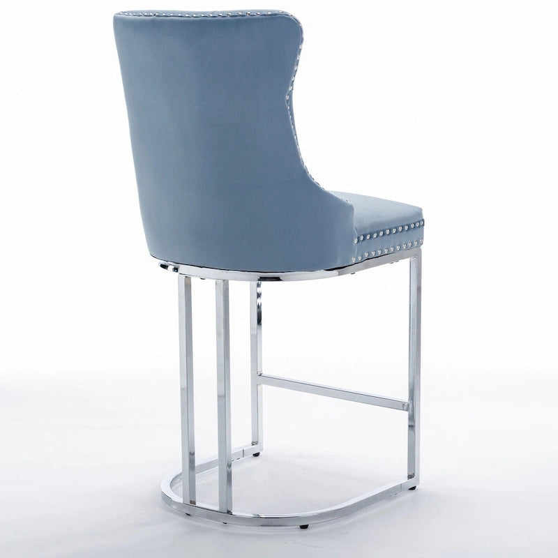 Velvet High-Back Counter Barstool, Button-Tufted, Chrome Base, Set of 2