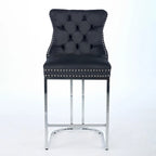 Velvet High-Back Counter Barstool, Button-Tufted, Chrome Base, Set of 2