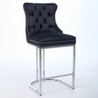 Velvet High-Back Counter Barstool, Button-Tufted, Chrome Base, Set of 2