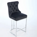 Velvet High-Back Counter Barstool, Button-Tufted, Chrome Base, Set of 2