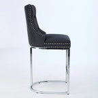 Velvet High-Back Counter Barstool, Button-Tufted, Chrome Base, Set of 2