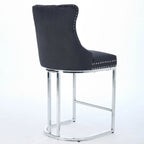 Velvet High-Back Counter Barstool, Button-Tufted, Chrome Base, Set of 2