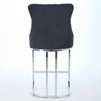 Velvet High-Back Counter Barstool, Button-Tufted, Chrome Base, Set of 2